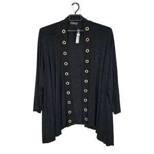 Womens Travel Elements Black Grommet Trim Duster Slinky Cardigan Long Sleeve 3X